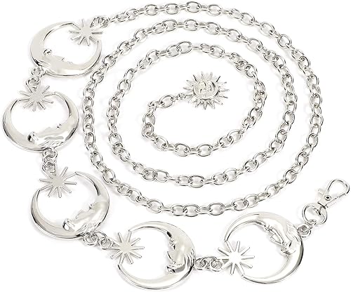 WERFORU Cinturón de cadena de eslabones metálicos plateados para mujer, cinturón de cadena para mujer, cinturón de cintura para jeans, Plateado