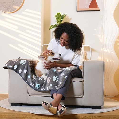 Miniatura 9 de Luciphia 1 paquete de 3 mantas esponjosas de vellón de alta calidad para mascotas, manta de franela con estampado de patas para perro y gato