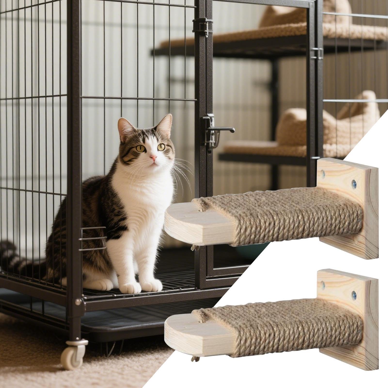 Escalones Para Gatos De Madera - Estantes De Pared Antideslizantes Para Gatos Mayores, 2 Piezas De 15x7.5x10 Cm, Ideales Para Jaulas Y Zonas De Descanso