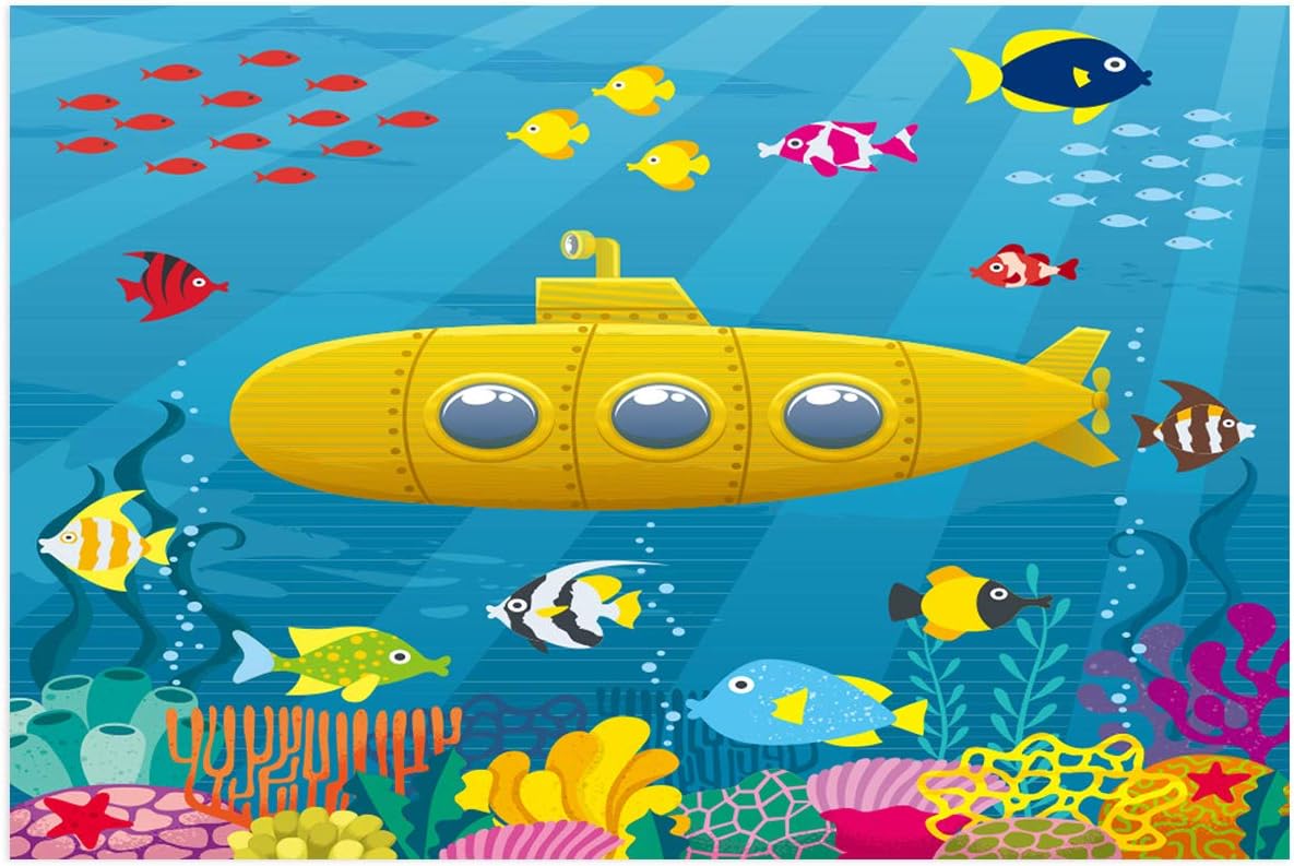 Amazon Com Victories Fish Tank Backdrop Pvc Hd Printing Wallpaper Yellow Cartoon Submarine Aquarium Poster Background Decor Paper Cling Decals Sticker Pet Supplies