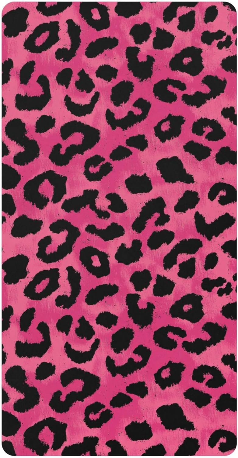 Black Leopard Prints Pinks Crib Sheets Soft Breathable Fitted Cotton Baby Crib Sheets Mattress Cover for Girl Boy, 52" x 28" x 9"
