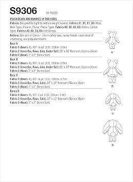 Plush Bunnies and Bear Sewing Pattern Kit, Code 9306