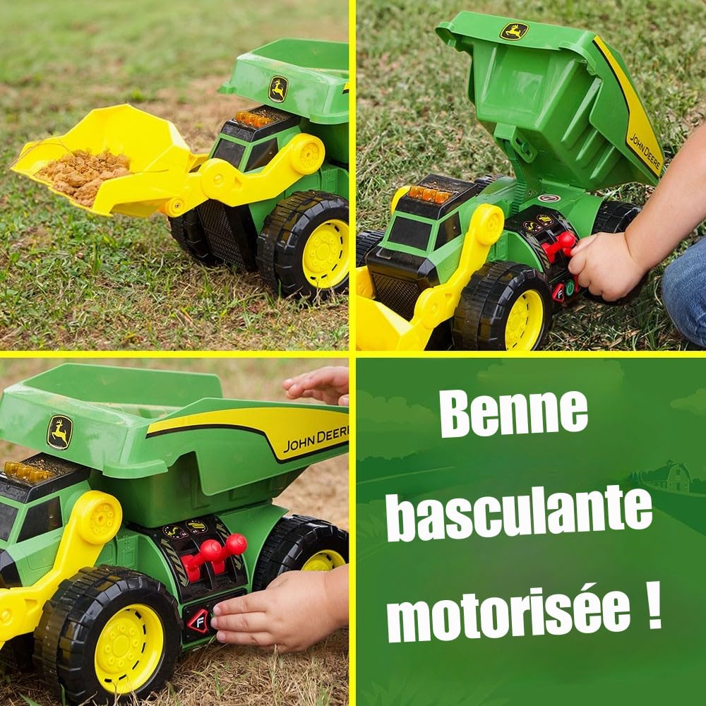 John Deere JD MAXX Power Camion de Chantier 2-en-1 Lumières & Sons, Pelleteuse et Camion Benne Télécommandés, LED, Sons de Chantier, Moteur Électrique, Grandes Roues, Dès 3 Ans