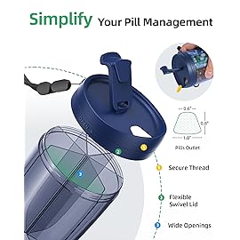 PULIV Large Pill Bottle Organizer, Supplement Organizer for Holding 6 Various Vitamins, Pill Box with Anti-Mixing & Wide Opening Design, Easy to Retrieve Meds and 20 Pcs Stick-on Labels, Business Blue