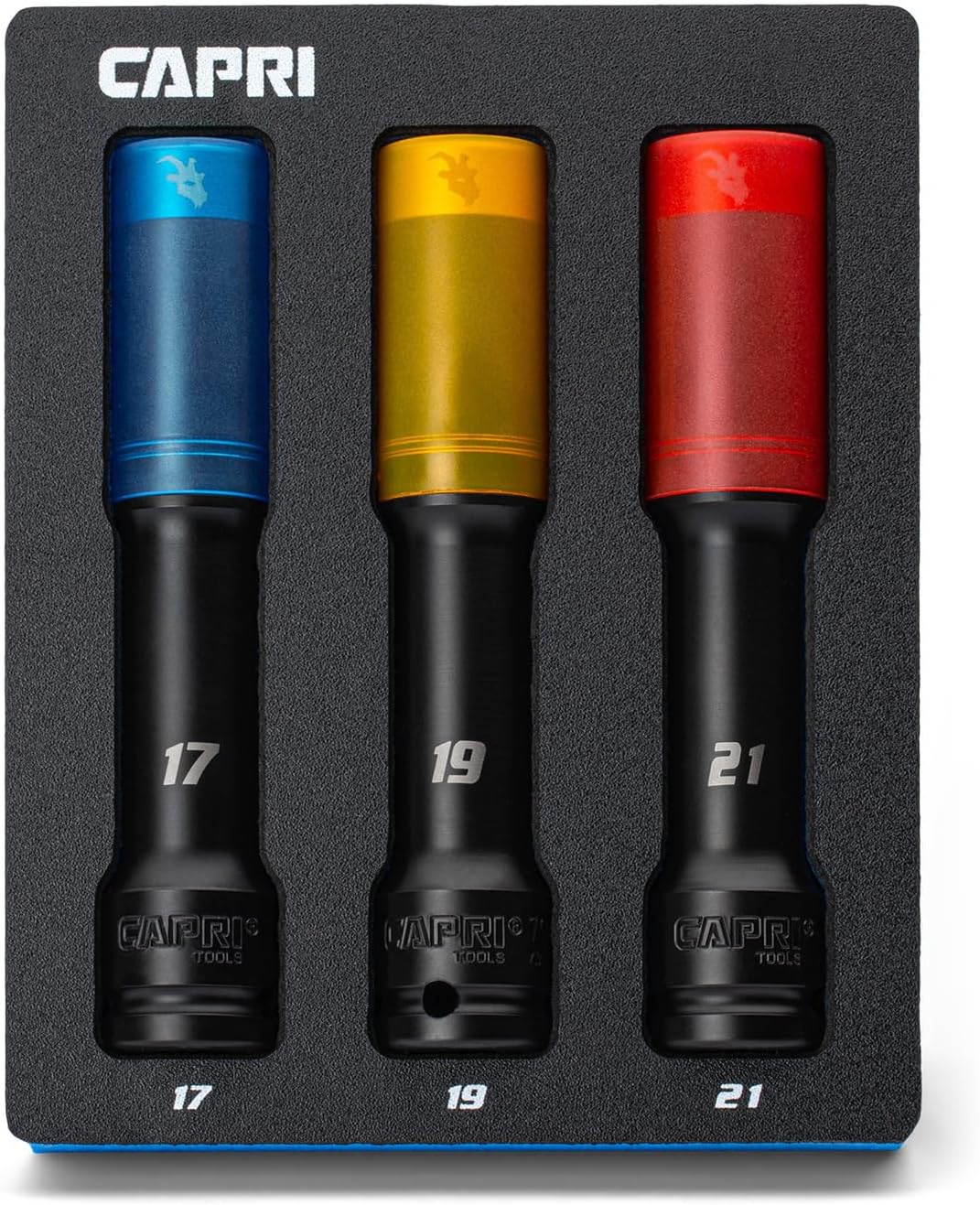 Capri Tools 1/2 in. Drive Extended Wheel Lug Nut Socket Set with Non-marring Protective Sleeve, 17, 19, 21 mm, 3-Piece