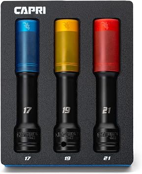Capri Tools 1/2 in. Drive Extended Wheel Lug Nut Socket Set with Non-marring Protective Sleeve, 17, 19, 21 mm, 3-Piece