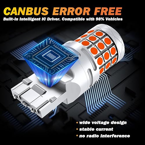 Miniatura 4 de Cenmoll 7443 W215W Bombilla LED roja, súper brillante 40W 2000LM 12V-24V Canbus libre de errores 580 7443 W215W bombilla para copia de seguridad de