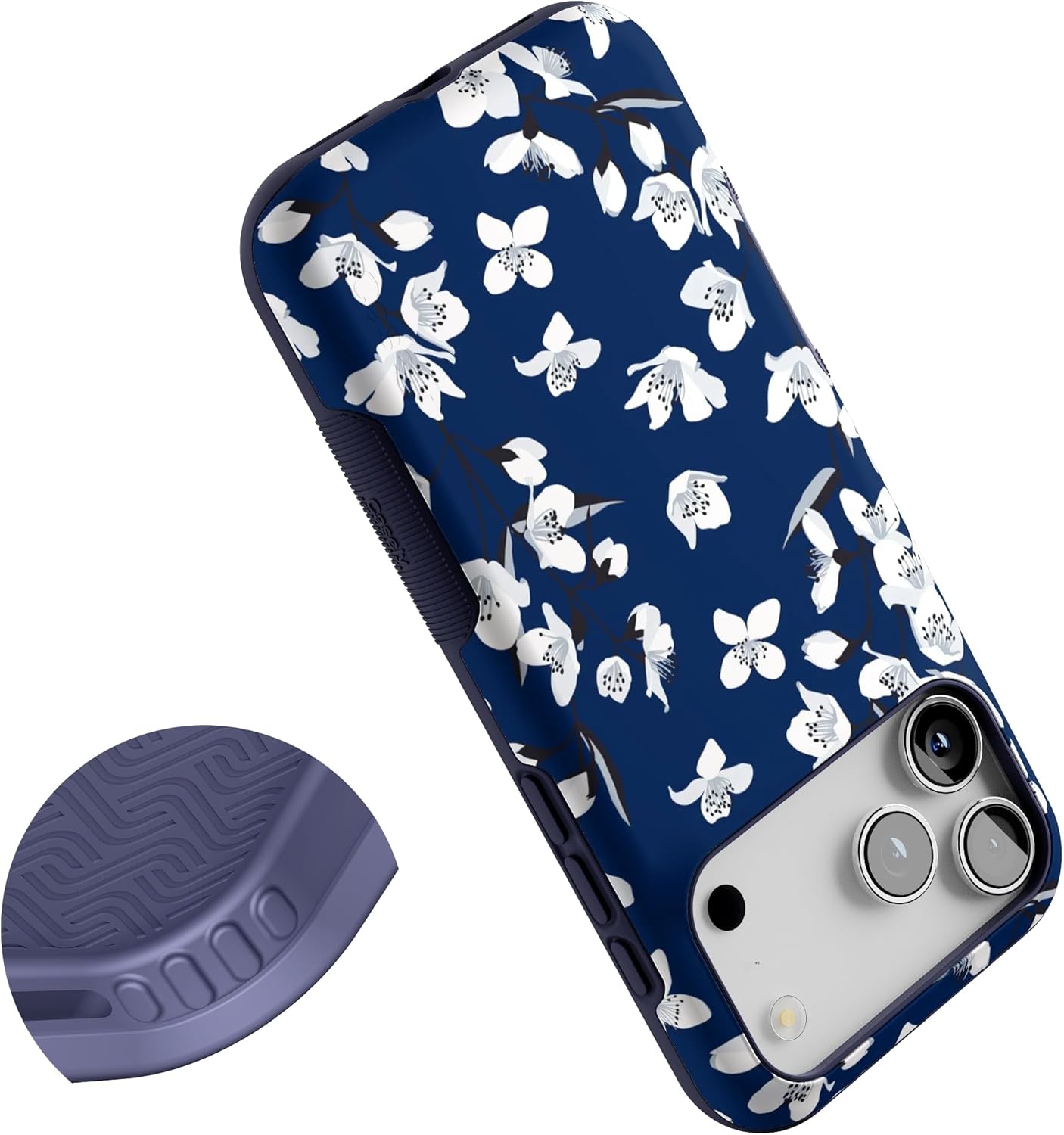 Casely iPhone 17 Pro Max Case | Floral Forest | Navy Cherry Blossom Floral | Bold Protective Design | Compatible with MagSafe