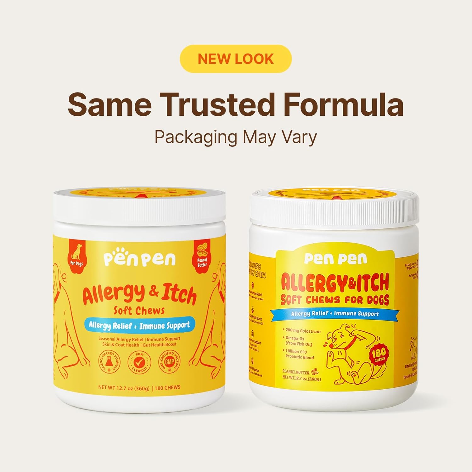 PENPENPET Dog Allergy Relief Chews, Dog Itching Skin Relief, Omega 3 for Dogs Itch Supplement, Relieve Seasonal Allergy, Provide Immune Support (Peanut Butter Chews, 180ct) - Image 2