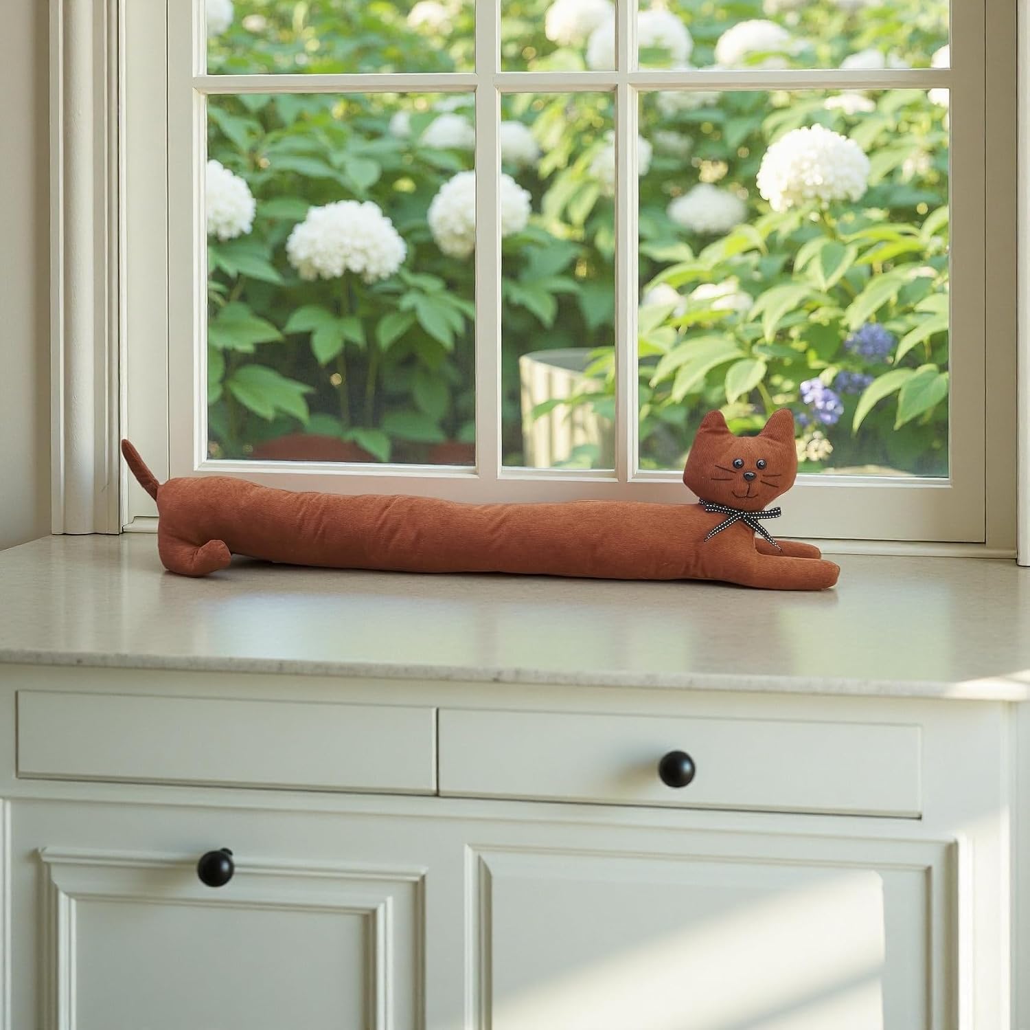 Animal Fabric Under Door Draft Stopper Weather Stripping Sound Proof Bottom Seal Heavy Duty Reduce Noice (Red Cat)