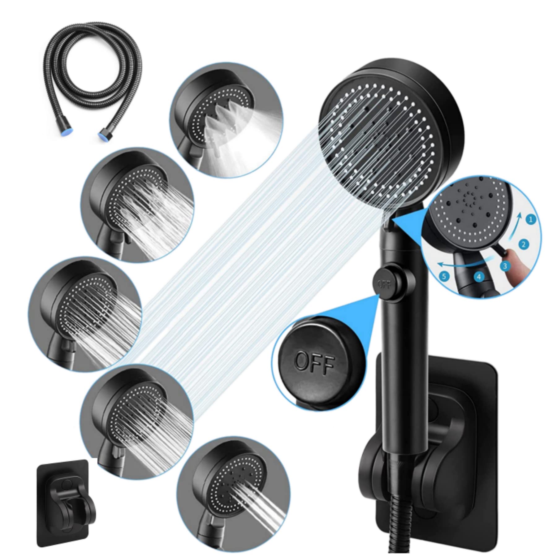 Buy High Pressure Handheld Shower Head with 150CM Hose & Adhesive