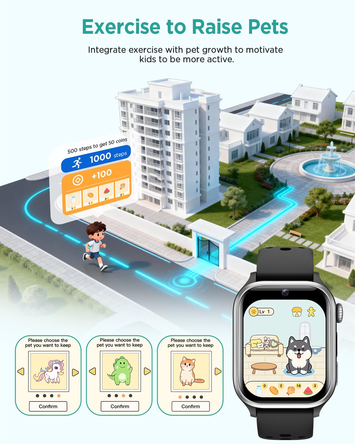 RUXINGX 2025 Smartwatch Bambini, 1,52" Orologio Smartwatch Bambino con 170+ Sports, Pet Digitale,Frequenza Cardiaca, Sonno, Audiolibri, Flashcard, 20 Giochi, Contapassi IP68, 4-12 Anni Regalo, Nero