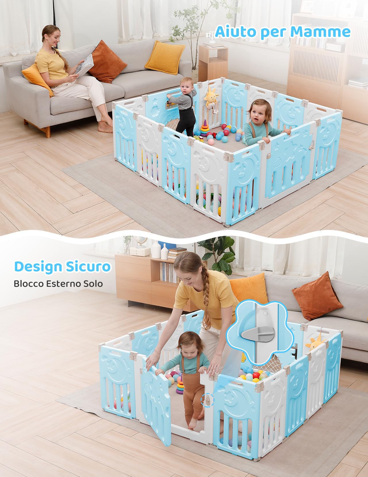 Dripex Box Bambini 150×150 cm, Recinto per Bambini Pieghevole, Box Neonato in Forma Adattabile, Recinto Neonato in Plastica, Blu