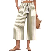 KISSMODA Womens Wide Leg Capri Pants High Waisted Drawstring Palazzo Cropped Pants Summer Casual Trousers with Pockets