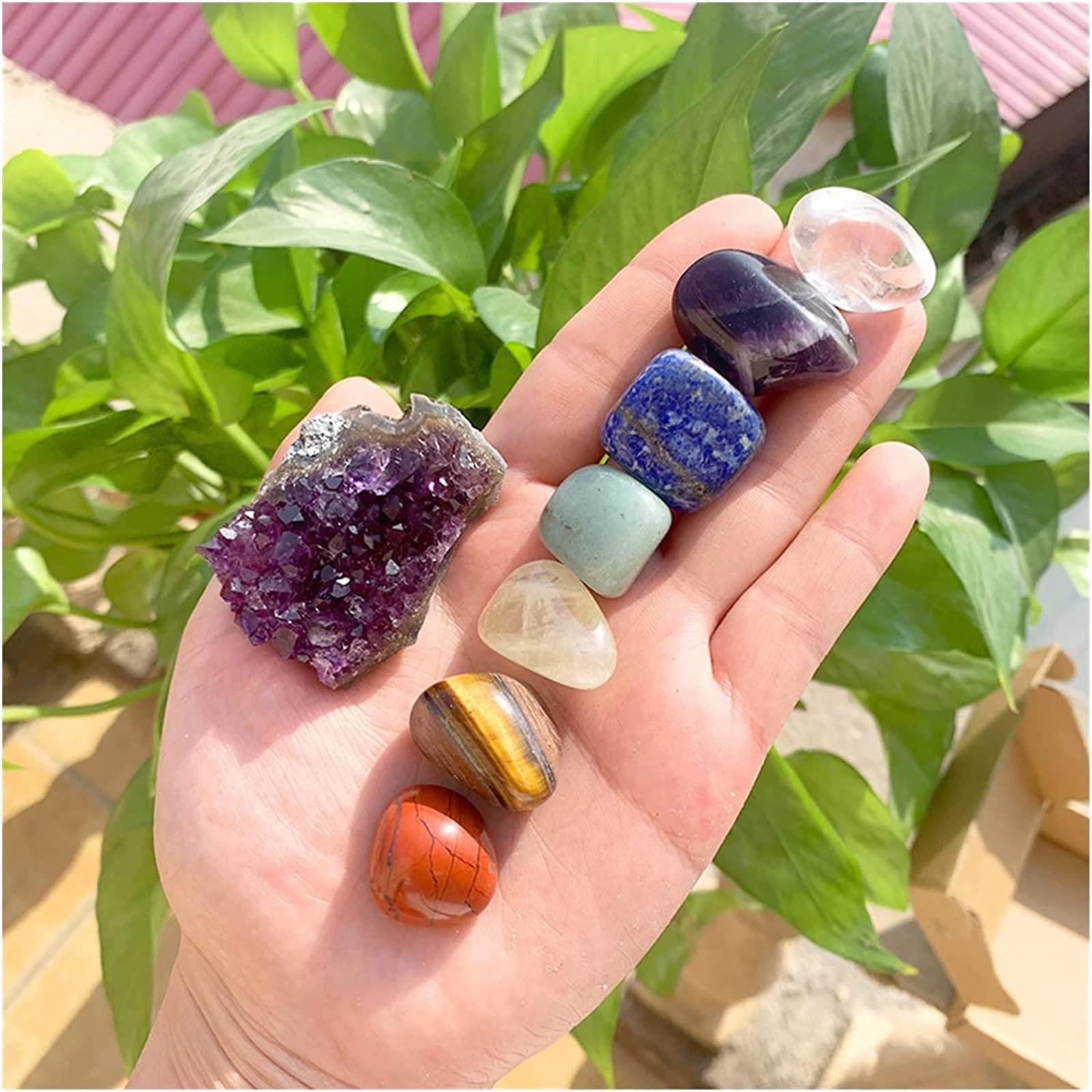 Minerales Piedras 1 Set Natural Gemstone Seven Chakra Amethyst Cluster Selenit Set Polised Reiki Healing Crystal Decoration Crystal Stones Decoración