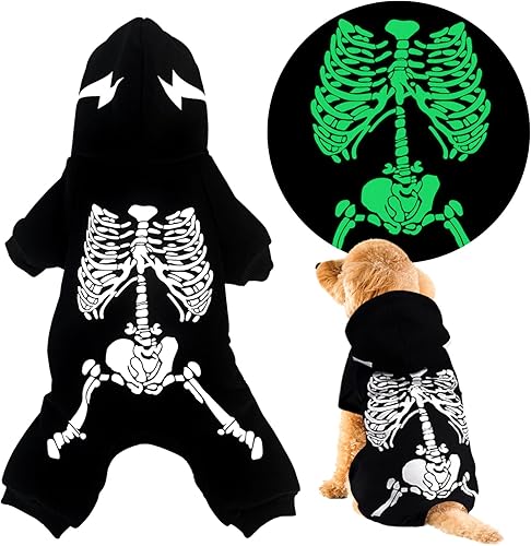 Disfraz de Halloween para perro, esqueleto brillante pijamas para perros, pijama de esqueleto, mameluco para cachorros, ropa para cachorros que