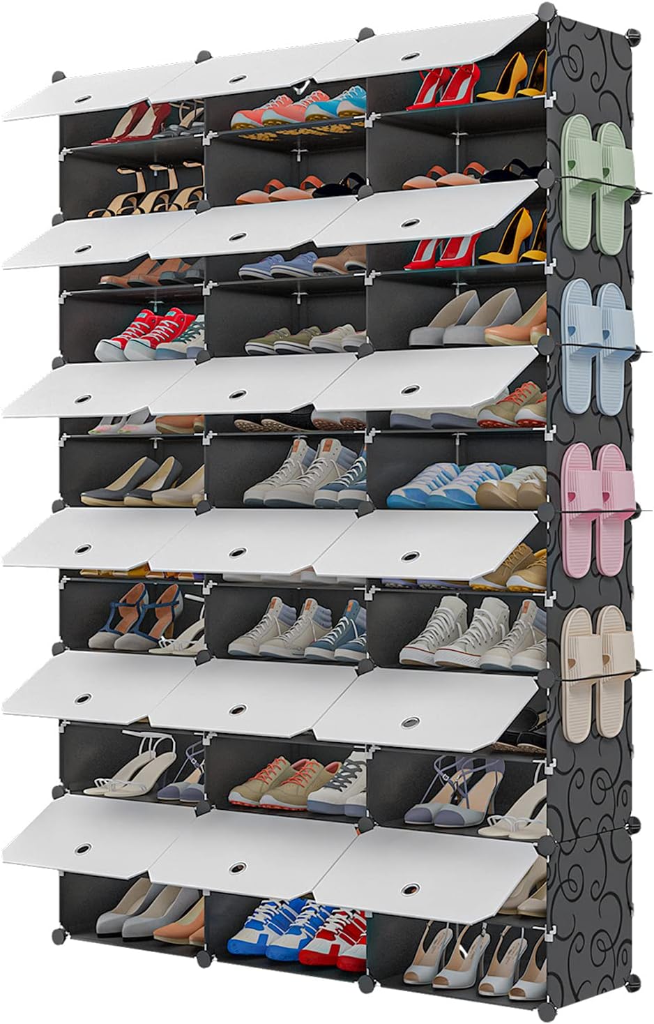 KOUSI Portable Shoe Rack Organizer Tower Shelf Storage Cabinet Stand Expandable for Heels, Boots, Slippers， 12-Tiers Black