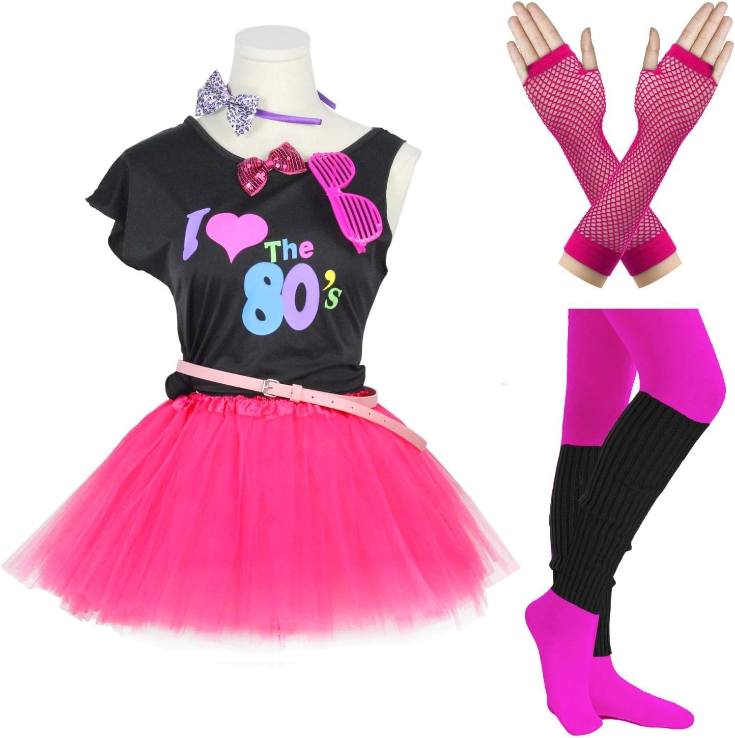 FUNDAISY Gilrs 80s Costume Accessories Fancy Outfit Dress for 1980s Theme Party Supplies