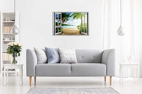 Miniatura 4 de Lienzo decorativo para pared con efecto de ventana 3D con vista al atardecer en la playa (30 x 20), dormitorio