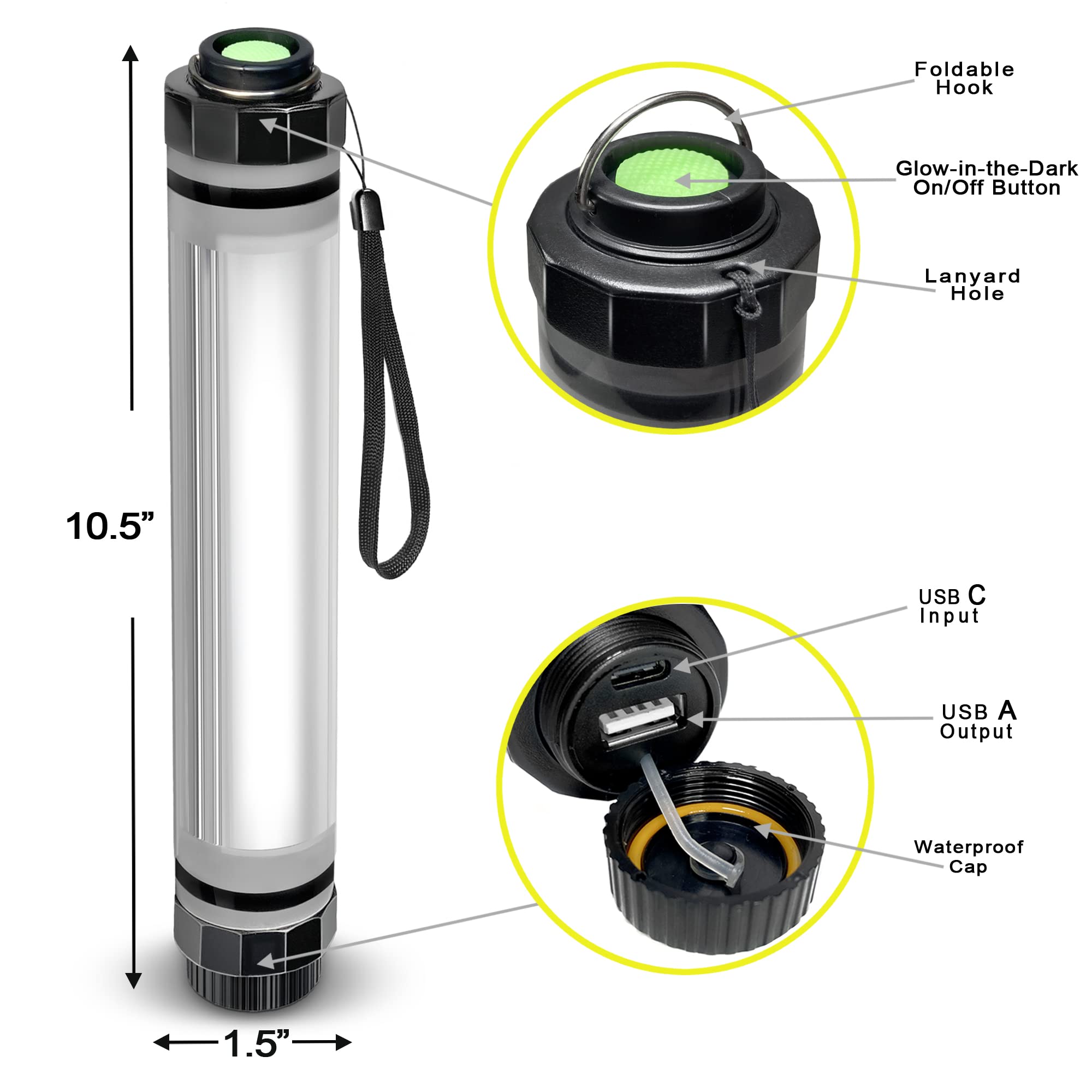 SunJack impermeable Lightstick (TM) – Luz con banco de energía portátil para Camping, Backpacking, y de emergencia Kit de supervivencia