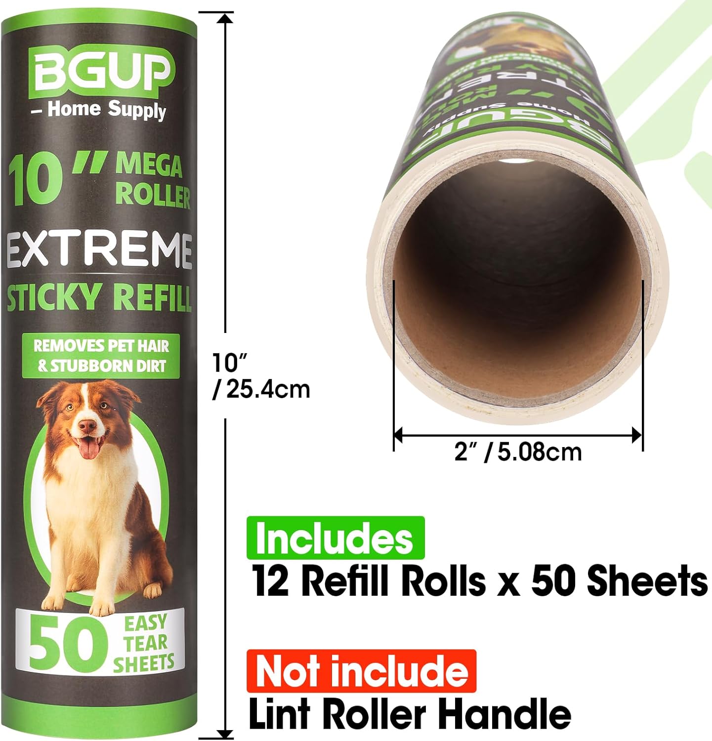 10 Inch Lint Roller Refills, 12 Rolls 600 Sheets Large Lint Rollers for Pet Hair Extra Sticky, Easily Remove Carpets, Clothes, Couch and Curtains Dust (Not Include Lint Roller Handle)
