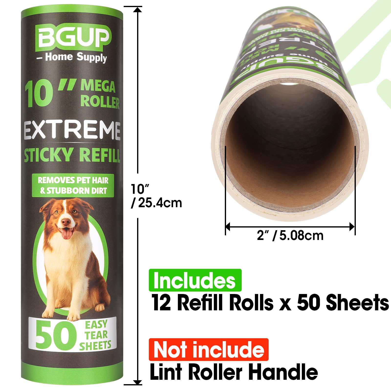 Fusselroller-Nachfüllpackungen, 25,4 cm, 12 Rollen, 300 Blatt, große Fusselrollen für Tierhaare, extra klebrig, entfernen leicht Teppiche, Kleidung, Couch und Vorhänge, Staub (Fusselrollengriff