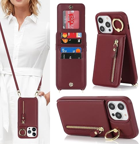 Funda para iPhone 12 Pro Max con tarjetero para mujer, iPhone 12 Pro Max, funda para teléfono con correa y ranuras para tarjetas de crédito,