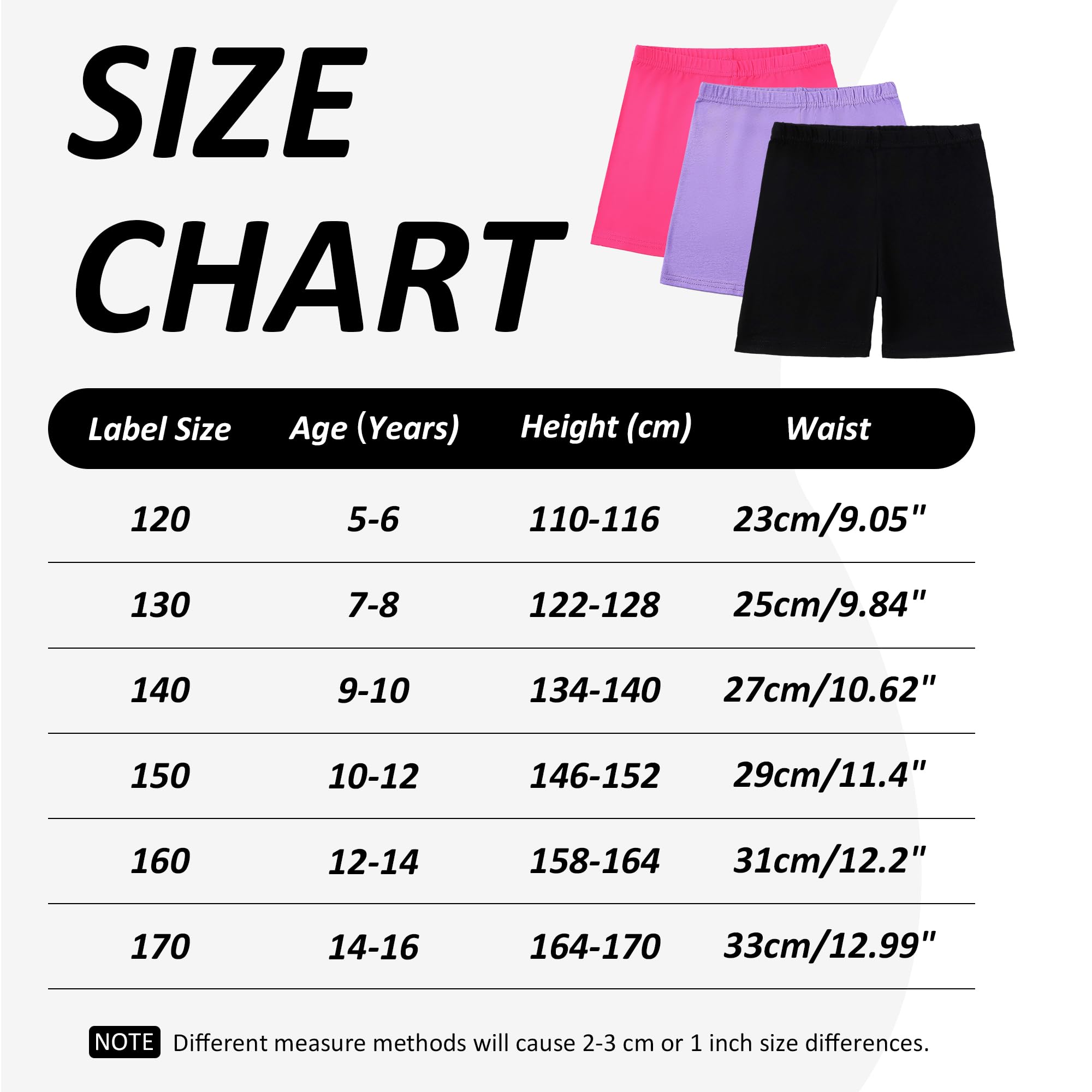 Pantalones Cortos Algodón Niñas 3 Pack Deportivo Ciclismo Cintura Elástica Verano 5-15 años