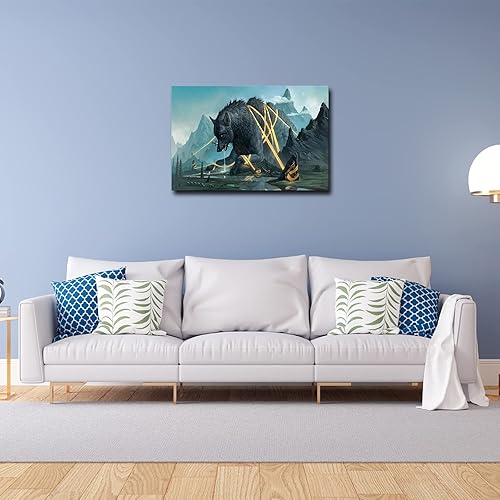 Miniatura 2 de Autlry Póster de lobo nórdico de Fenrir para decoración de pared, decoración estética contemporánea, impresiones en lienzo giclée, póster artístico