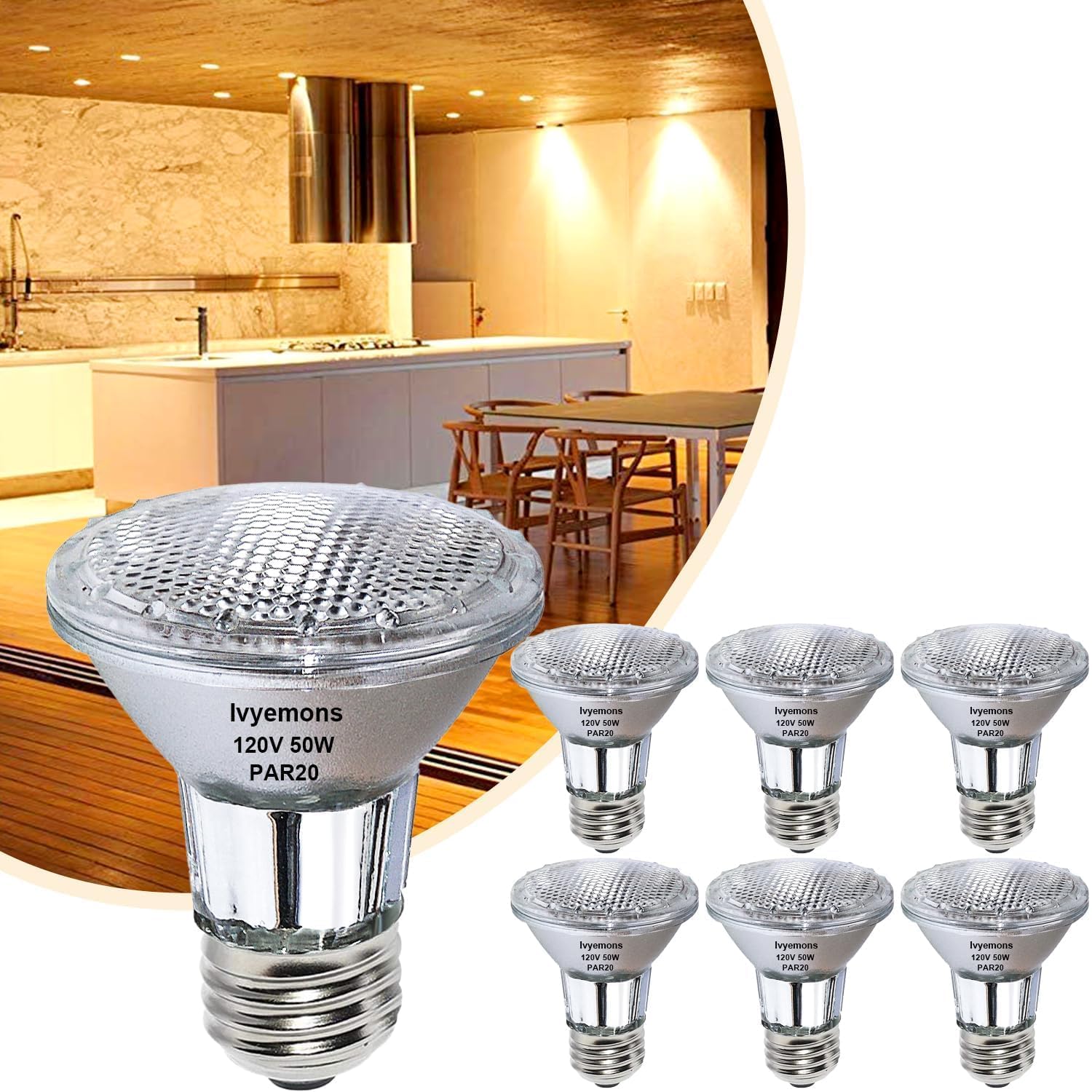 Dimmable PAR20 Halogen Flood Bulbs 50W 120V 2800K for Track Lights