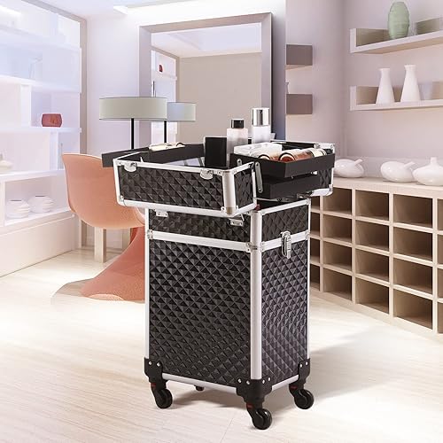 Miniatura 7 de Estuche de maquillaje rodante,Organizadores profesionales de la caja del tren del maquillaje,Gran almacenamiento cosmético caso carro,Estuche de