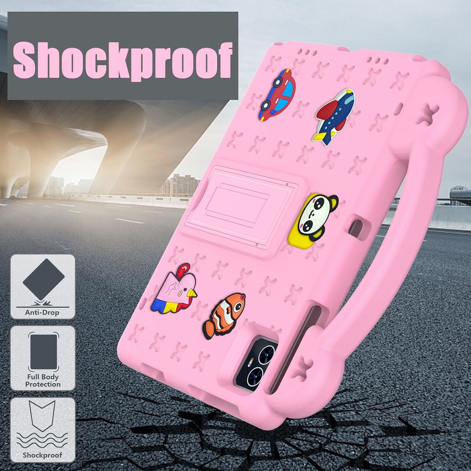 Kids Case for Walmart Onn 10.1" Tablet (Gen 4) 2024, Children Friendly DIY Cartoon EVA Foam Protective Handle Stand Cover for Onn 10.1 inch 4th Generation Tablet (Model: 100135925) - Pink image 4