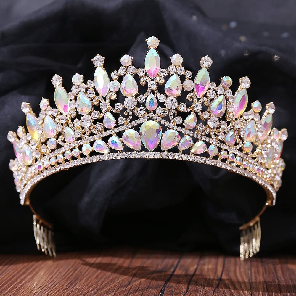Iridescent jeweled tiara Teardrop Rhinestone Tiara | Silver or AB | Princess Queen  main image 3