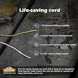 WILDAIR Paracord Survival Paracord Parachute Fire Cord Survival Ropes 4-in-1 100Ft 5/32 Diameter U.S. Military Type III with Integrated Fishing Line, Fire-Starter Tinder (Khaki)