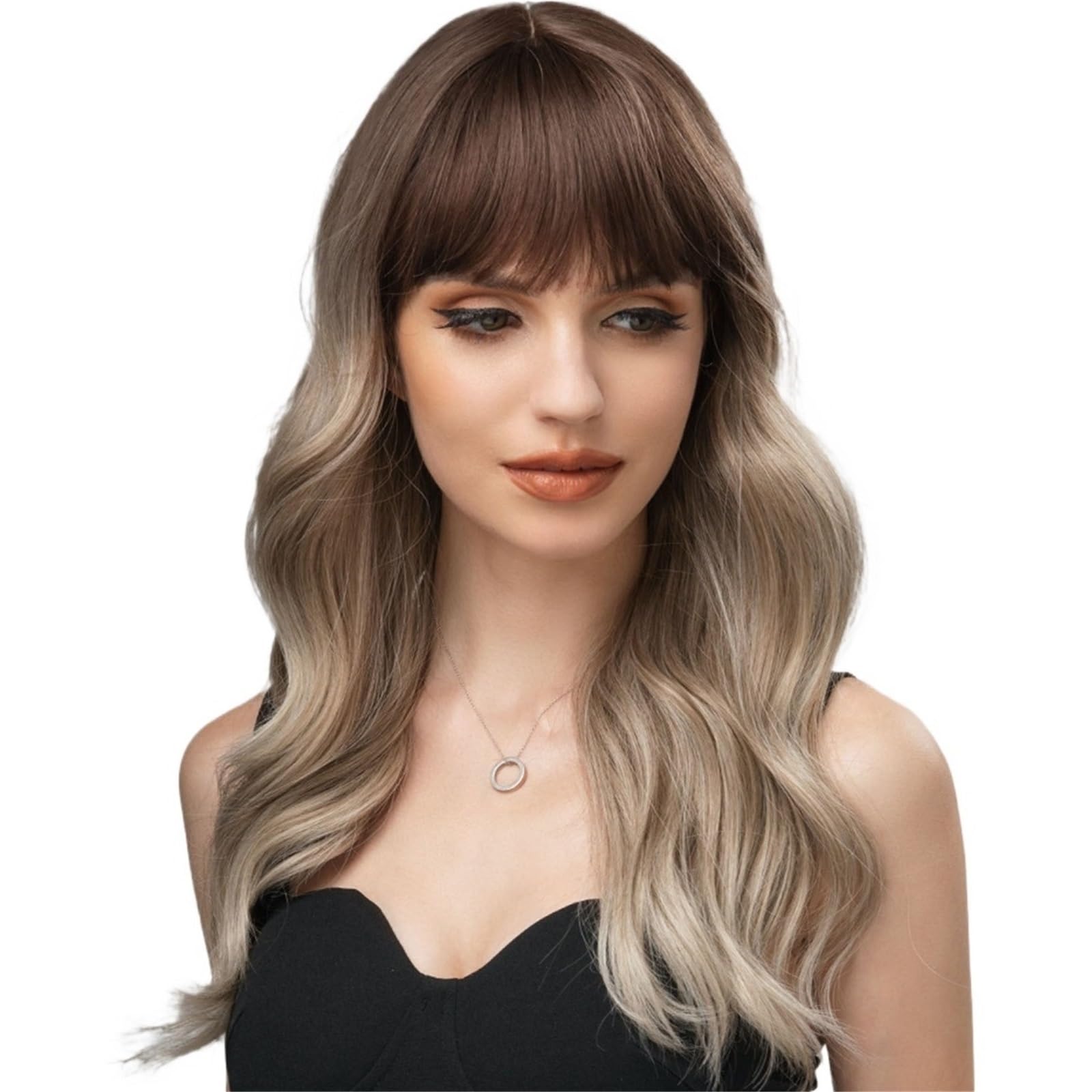 Parrucca Parrucca Femminile con Frangia, Capelli Ricci Medio-Lunghi, Copertura Completa della Testa