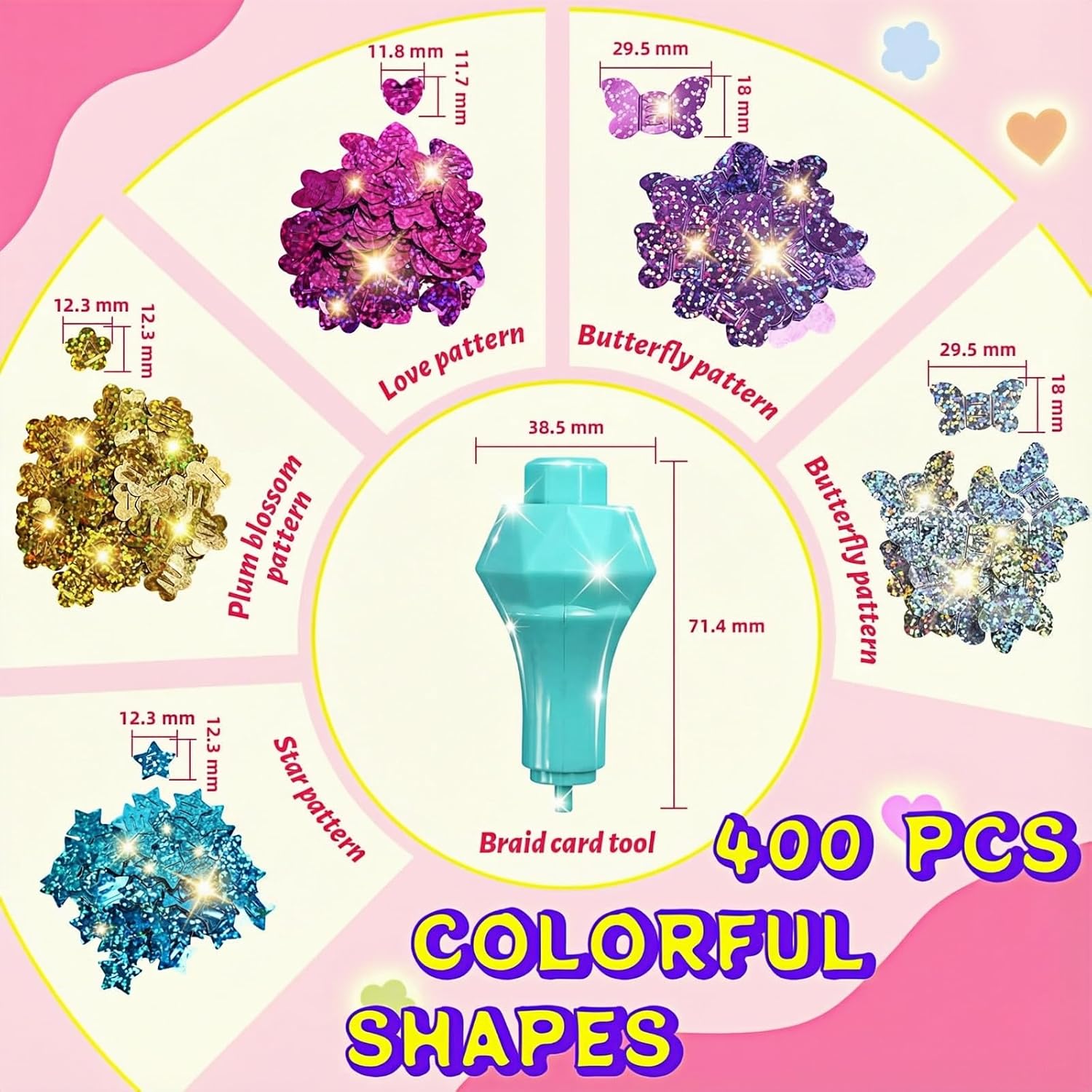 AOSITE Hair Gem Stamper, Girls Hair Bedazzler Kit with Hair Glitter Patch, 10 Pack Hair Jewel Stamper for Girls Toy, Hair Design Art Crafts Gift Ages 6-12, Reusable Hair Styling Tool