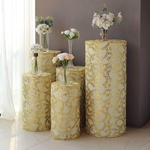 Vista 33 de Efavormart - Juego de 5 fundas de soporte para caja de exhibición cilíndrica de elastano, color negro, fundas elásticas para pilar de pedestal, 160