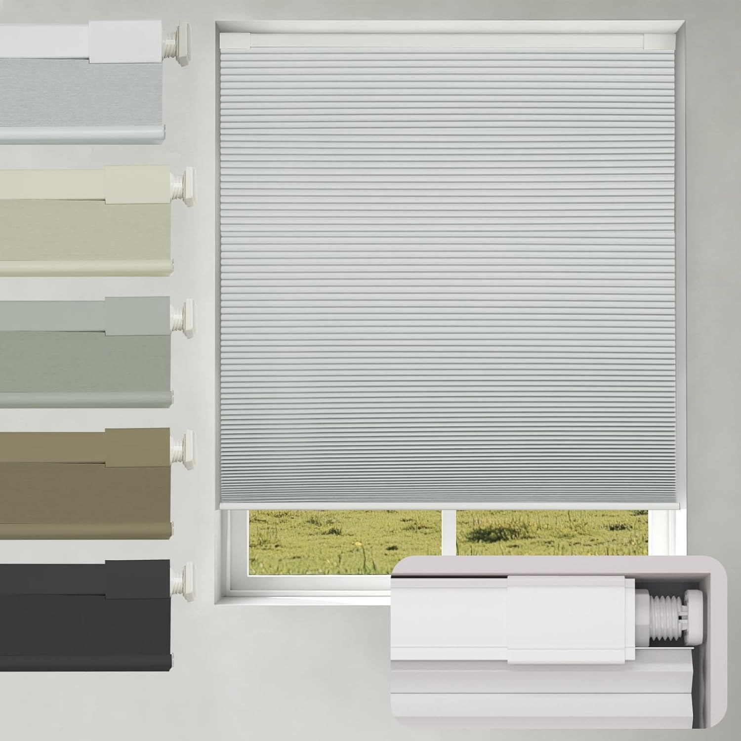 Changshade No Drill No Tools Blackout Cellular Shades,Cordless Blinds for Indoor Windows,Room Darkening Window Shades Honeycomb Blinds for Bedroom,Office,Home,34" w x 64" h,White