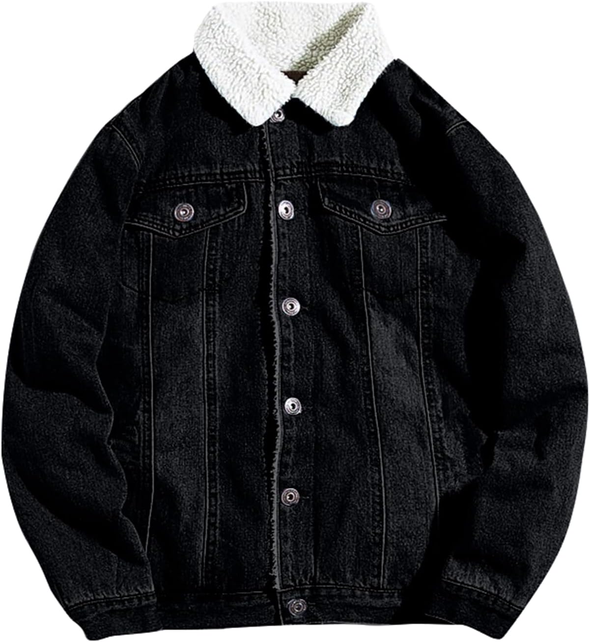 Men's Sherpa Fleece Lined Jean Jacket Button Down Fur Collar Denim Thicken Winter Coats Trucker Jackets, S-2XL