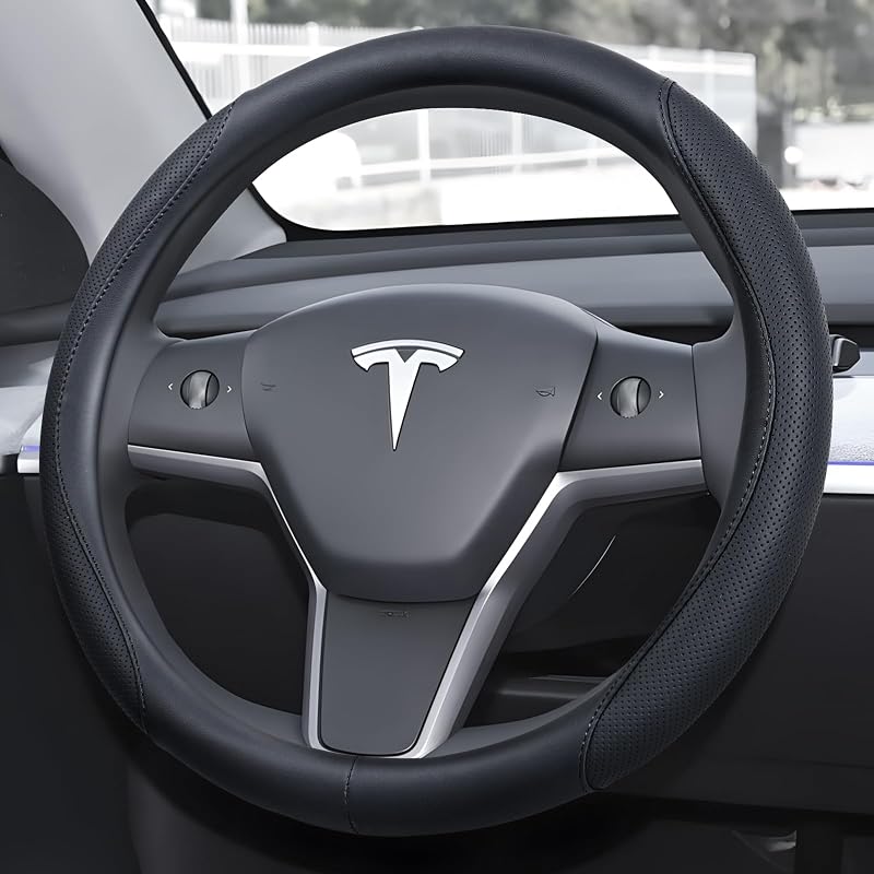 Capa de Volante em Couro Nappa Ouzorp para Tesla Model 3 Highland e Model Y Juniper Preta
