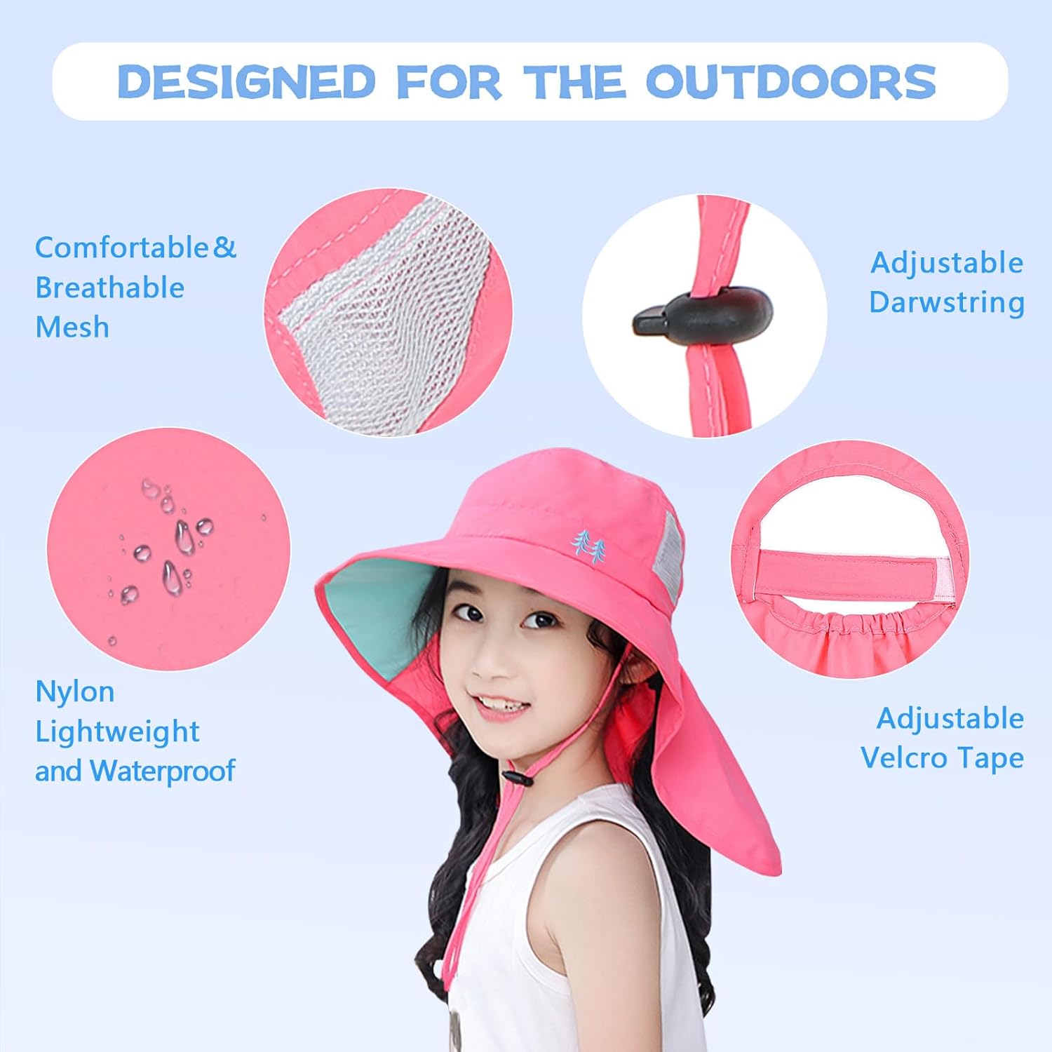 Kids Sun Hat Toddler Beach Play Hats Sun Protection Fishing Hat with Neck Flap UPF 50+ Wide Brim Boys Girls Ages 5-13 - Image 3