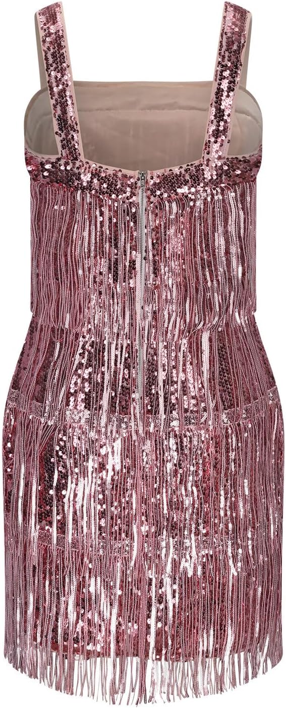 Womens Sequin Fringe 1920s Flapper Inspired Party Dance Dress Sparkle Glitter Cocktail Dress Sexy Ball Dress Clubwear