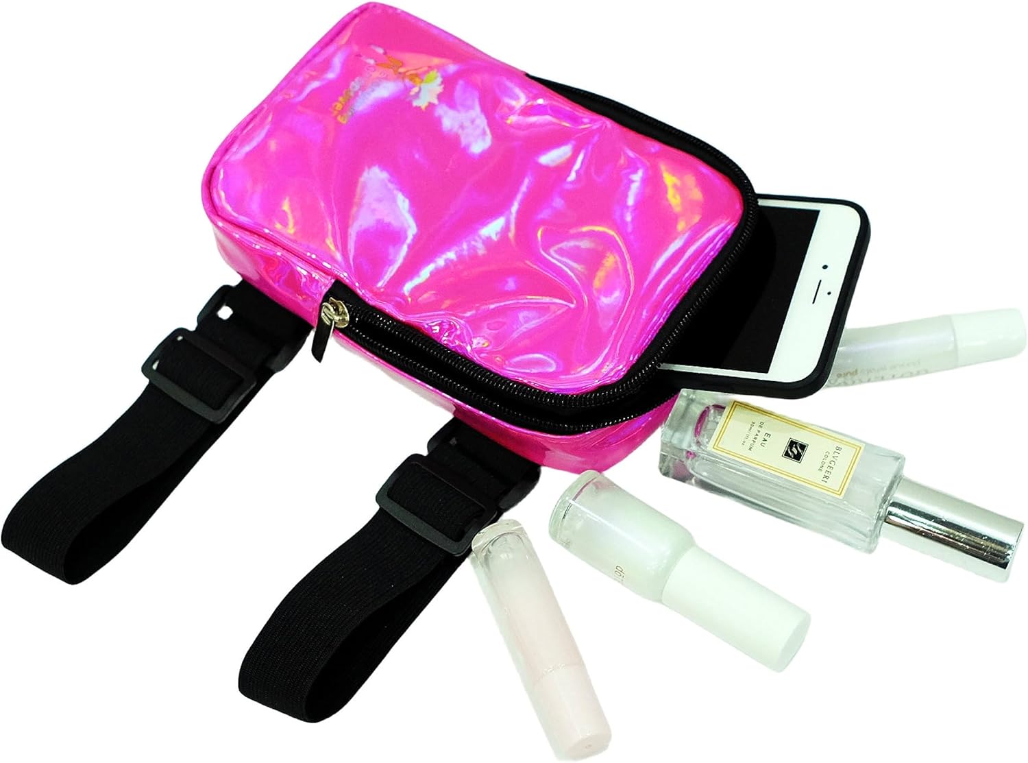 Holographic Thigh Bag | Leg Harness for Women | Outdoor Waist Pouch | Carnival Hiking Travel Fanny Pack with Adjustable Straps | Black Gloss - Image 4