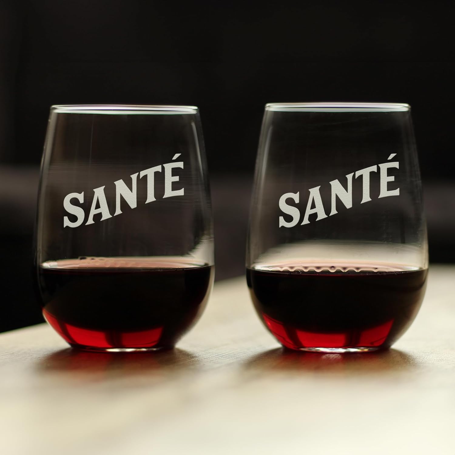 Bevvee Sante - French Cheers - Stemless Wine Glass - France Themed Gifts or Party Decor for Women and Men - Set of 2 - Large