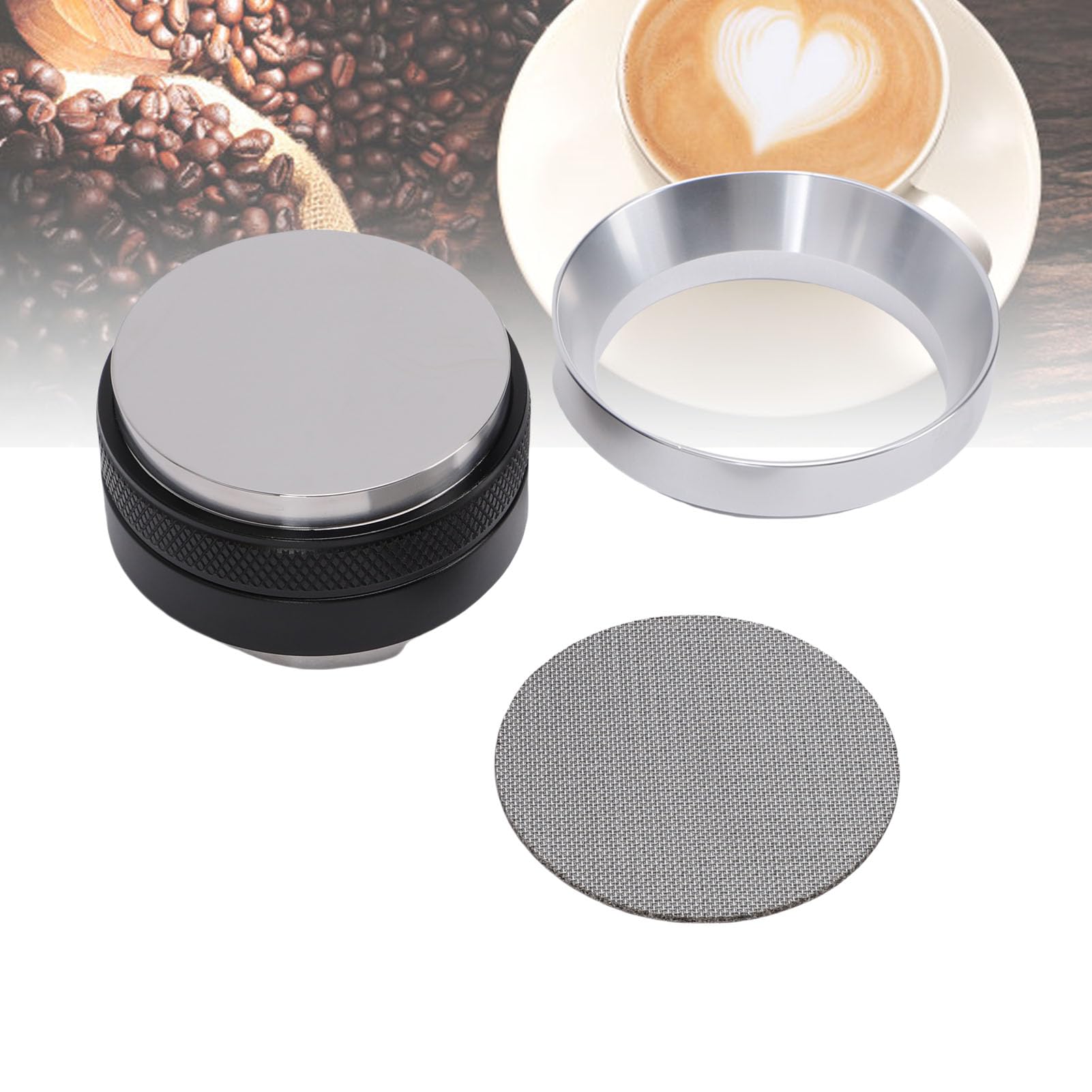 Set di anelli dosatori e pressino per caffè, accessori in acciaio inox a doppio scopo per baristi domestici, kit di 3 pezzi per macchina da caffè (51 mm)