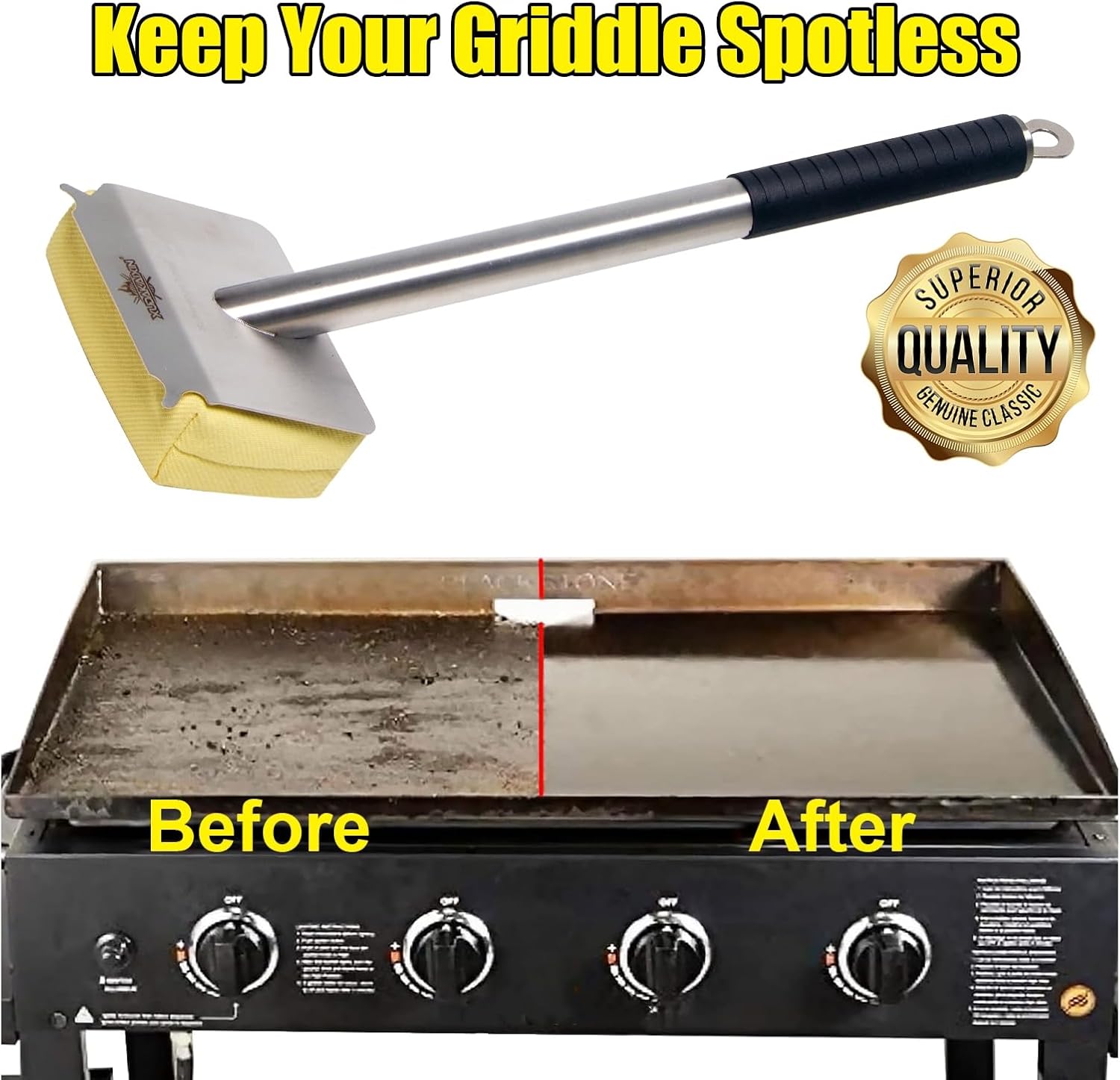 XUDAKAIXIN Grill Brush Bristle Free,BBQ Replaceable Scraper Cleaning Head,Safe Grill Accessories for Cast Iron Grates/Porcelain/Weber Gas/Charcoal Grill,Grill Brush for Outdoor Grill-Yellow