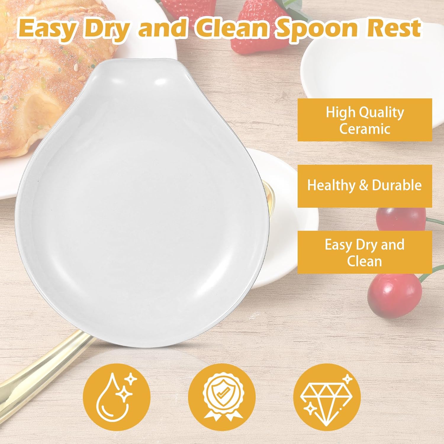 8 Pcs Ceramic Spoon Rest, White, 3.8 x 3.4 x 0.7 Inch, Dishwasher Safe, Kitchen Counter Coffee Spoon Rest
