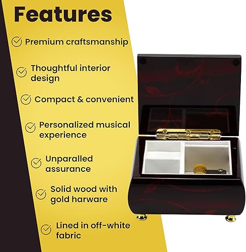 Miniatura 8 de Impresionante joyero musical biselado color burdeos con motivo floral artístico, muchas canciones para elegir, Madera