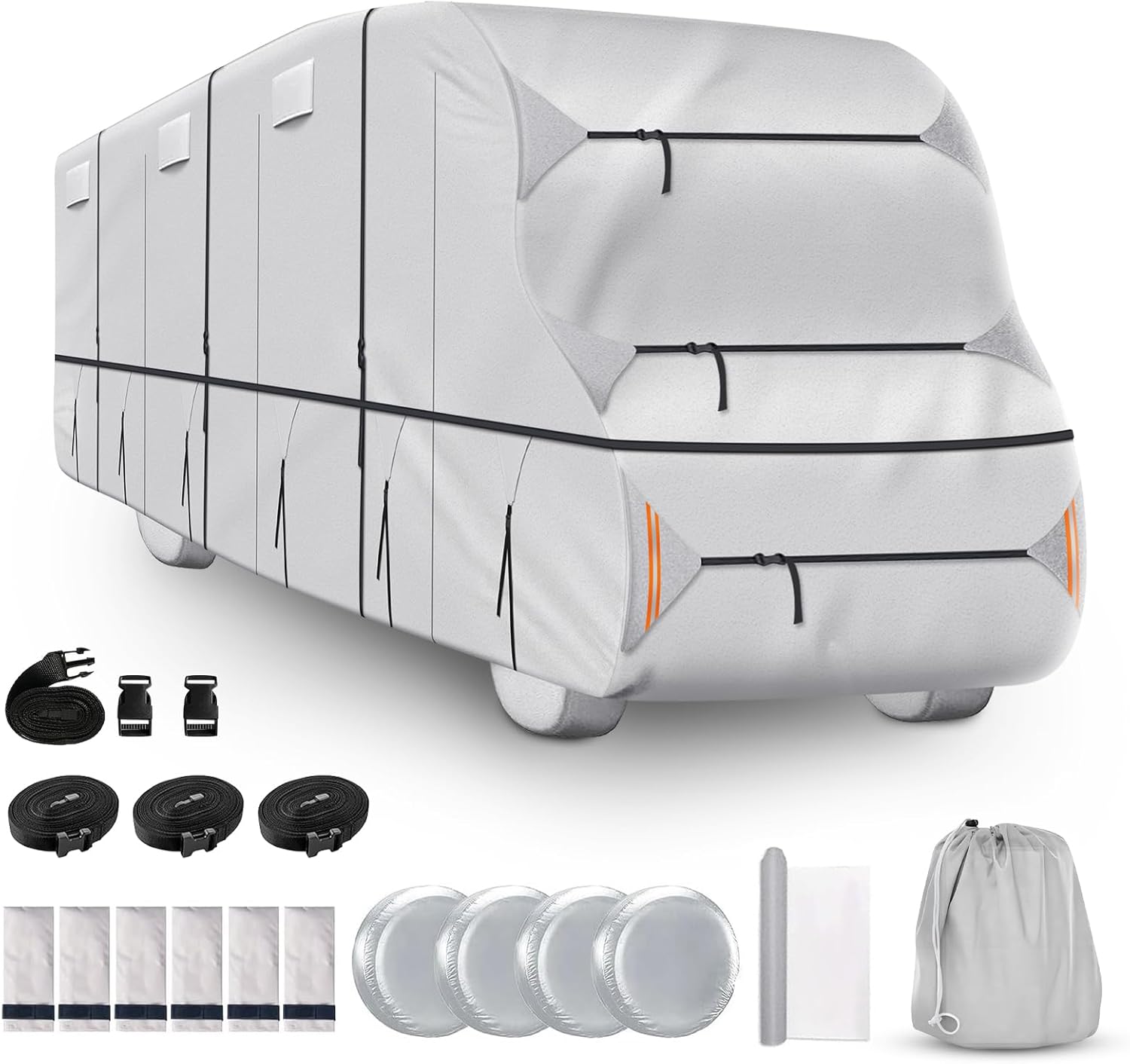 All-Weather RV Cover for 33.1ft-37ft Class A RV, Compatible with Winnebago, Tiffin Motorhome, Thor Coach, Durable 420D Oxford Waterproof Fabric with Night-Time Security Features
