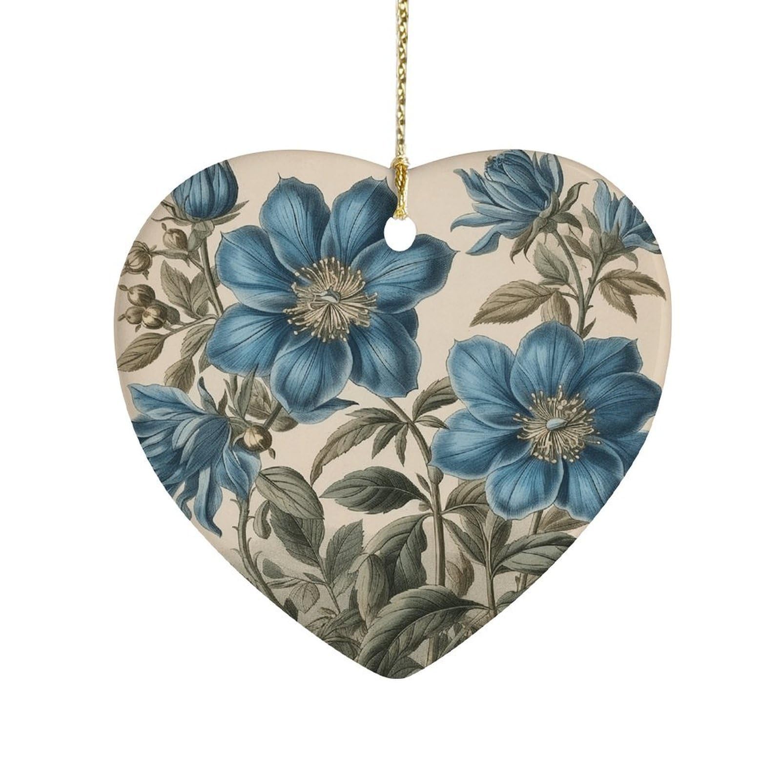 Fekiloot Style Old Blue Flower Ceramic Ornament Home Decor Keepsake